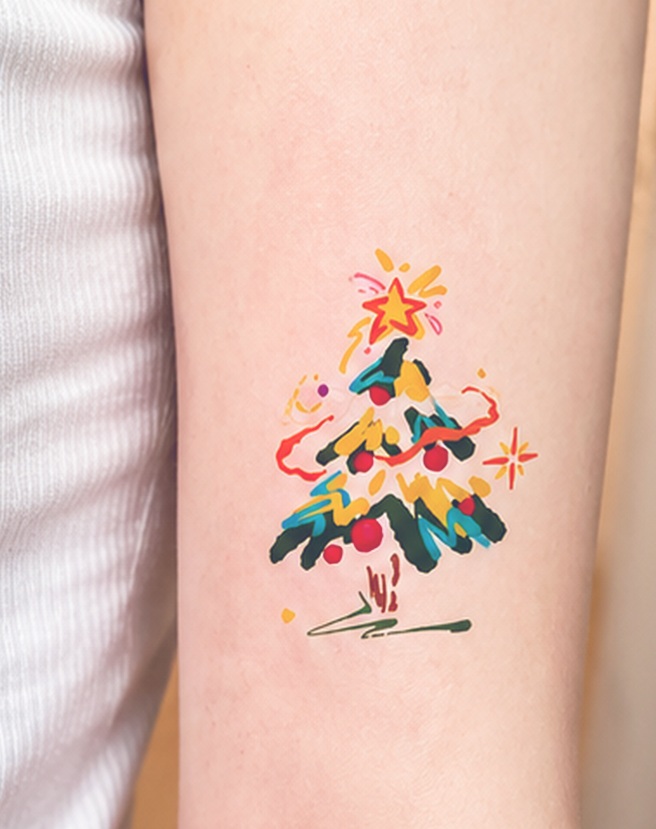 Merry Little Trees Christmas Temporary Tattoo Set