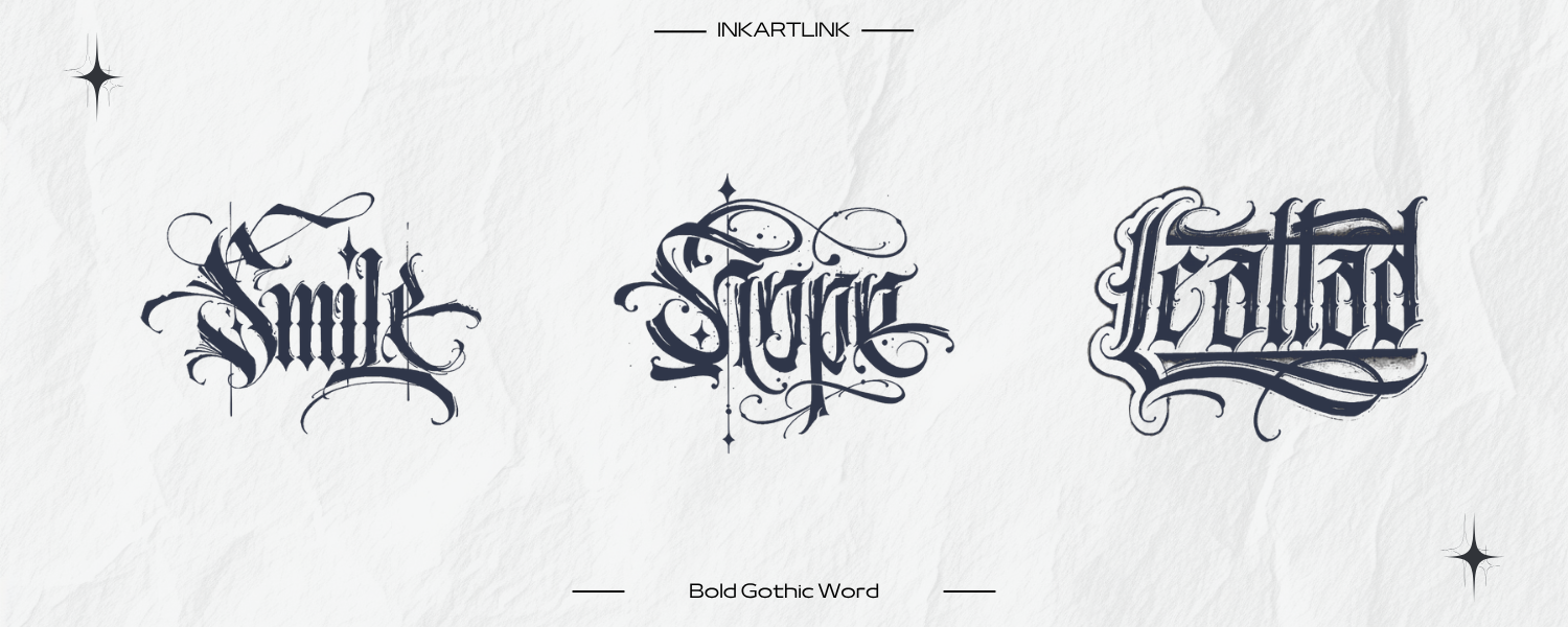 Smile, Fallen & Hope – Gothic Word Tattoos