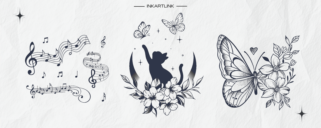 Elegant Musical Notes, Cat & Butterfly Tattoos | InkArtLink Collection