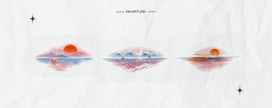 Watercolor Dreamscape Tattoos: Sun, Moon & Sea Collection