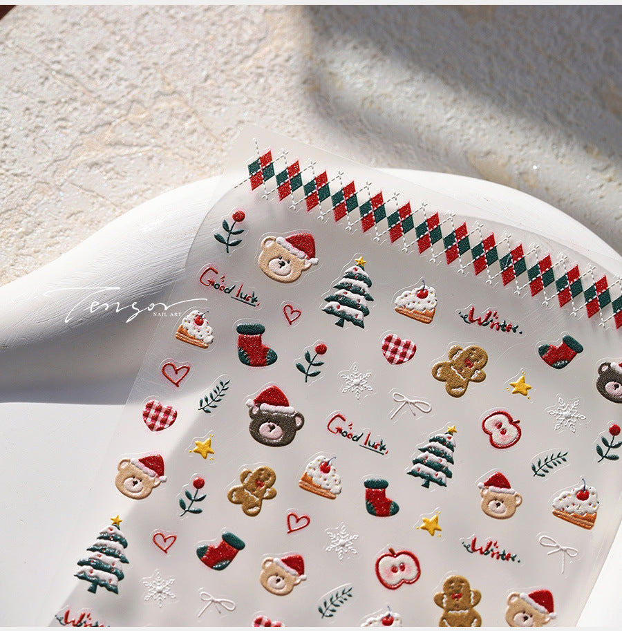 Vintage Christmas Bear Nail Decals