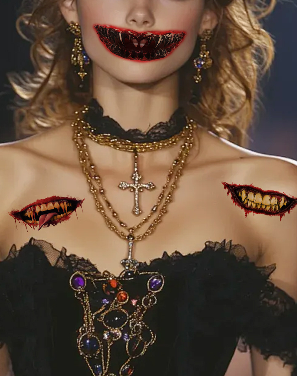 Scary Mouth Stickers | Halloween Temporary Tattoo