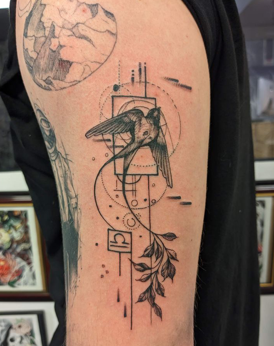 Moderne geometrische Kunst mit fliegenden Schwalben