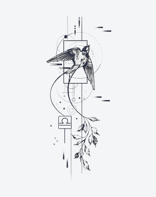 Modern Geometric Art with Flying Swallows