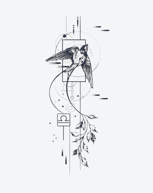Modern Geometric Art with Flying Swallows