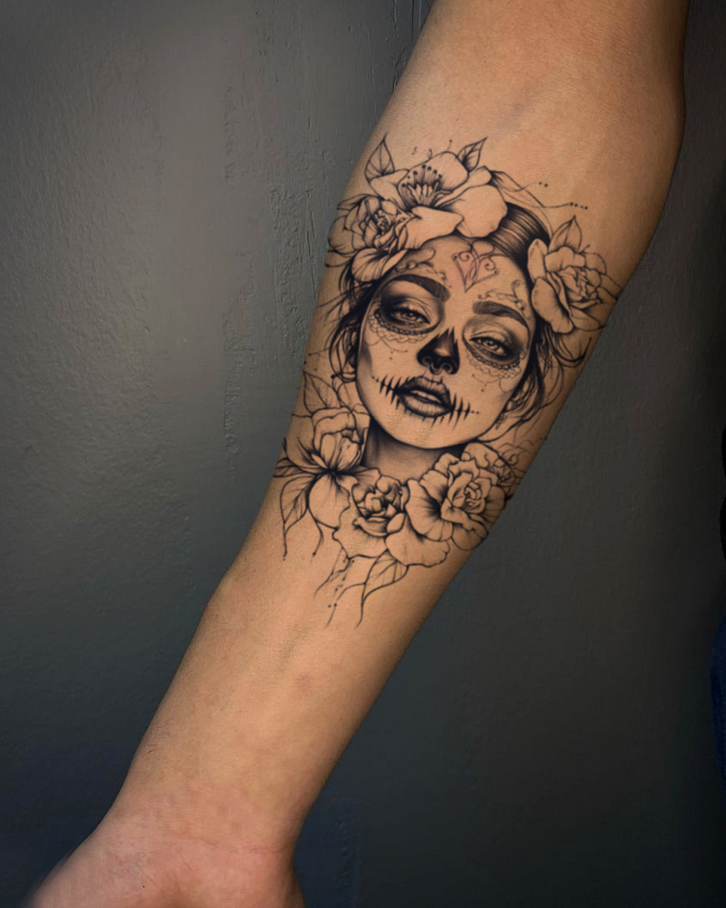 Female clown with flowers