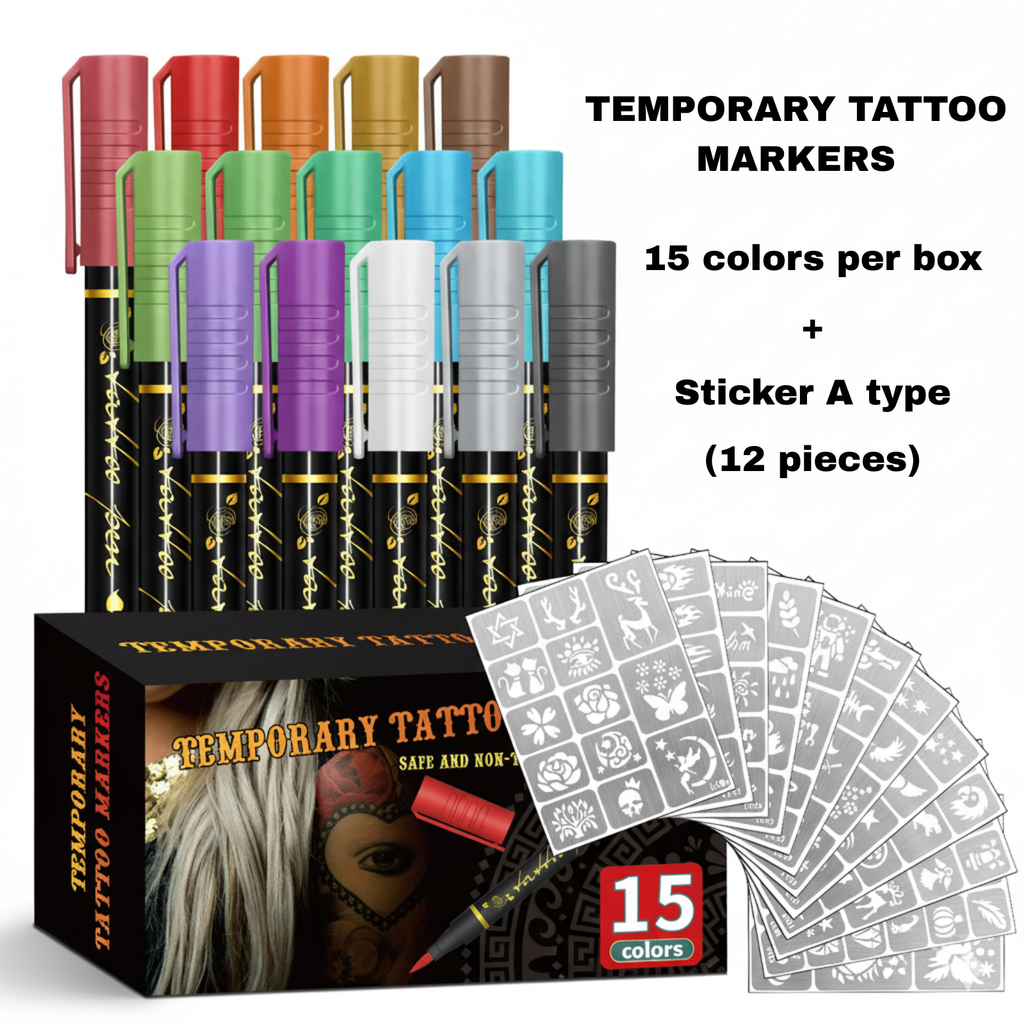 Temporary Tattoo Markers for Skin（15-Pack）