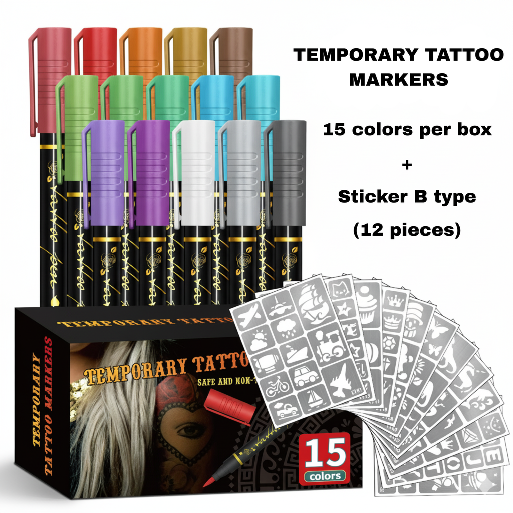 Temporary Tattoo Markers for Skin（15-Pack）