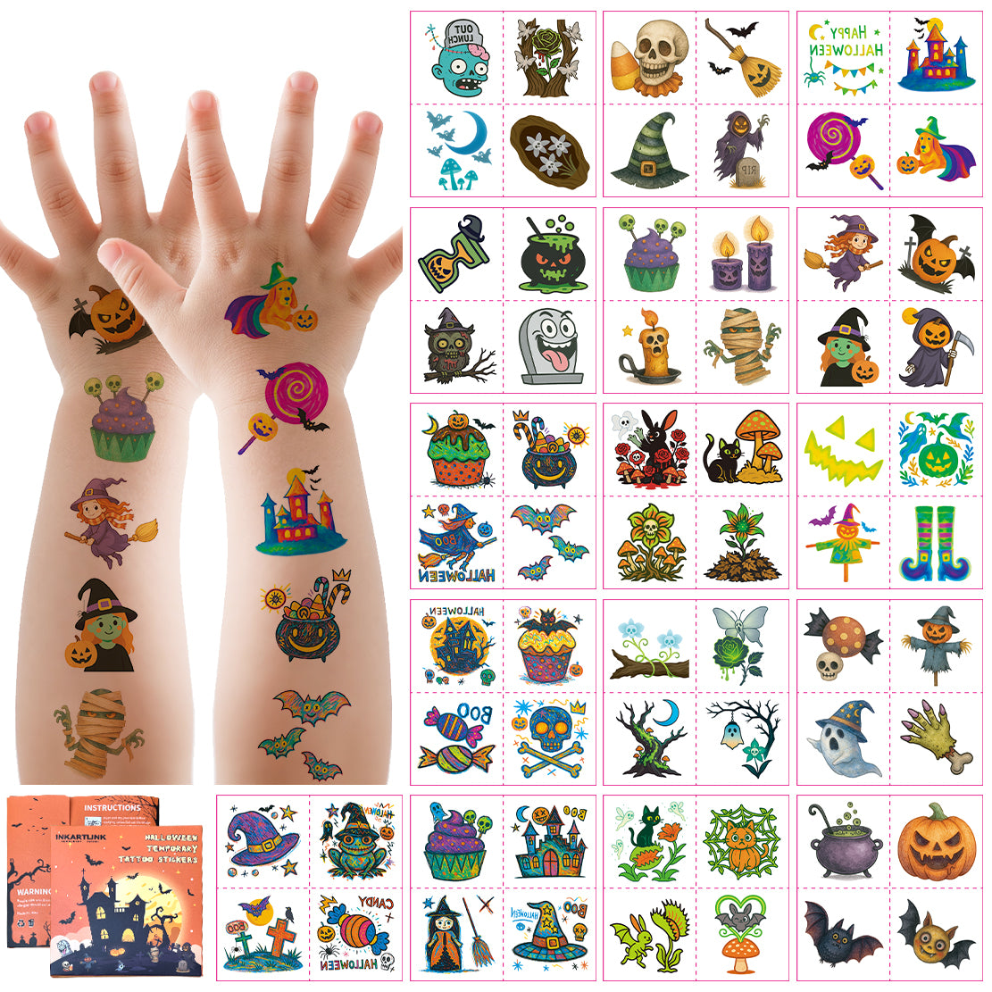 BOOSHMall Halloween Temporäre Tattoos – 30 Blatt Wasserfeste Aufkleber Für Kinder, Gruselige Party-Deko