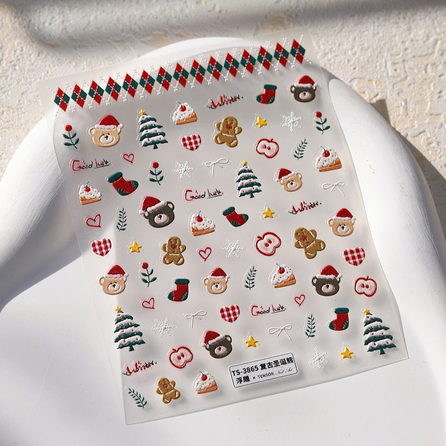 Vintage Christmas Bear Nail Decals