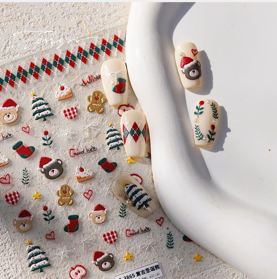 Vintage Christmas Bear Nail Decals