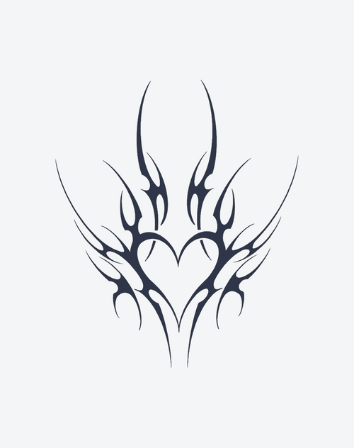 Y2Kトライバルハートタトゥー – エッジの利いたグランジスタイル、防水