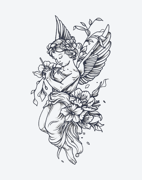 Angelic child surrounded by flowers