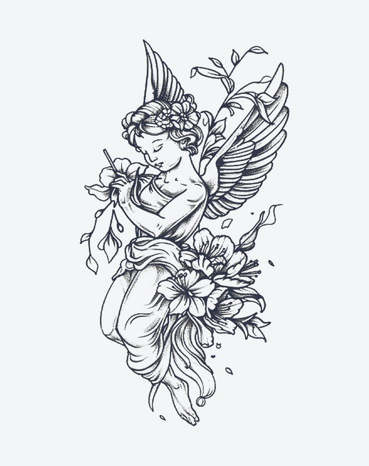 Angelic child surrounded by flowers