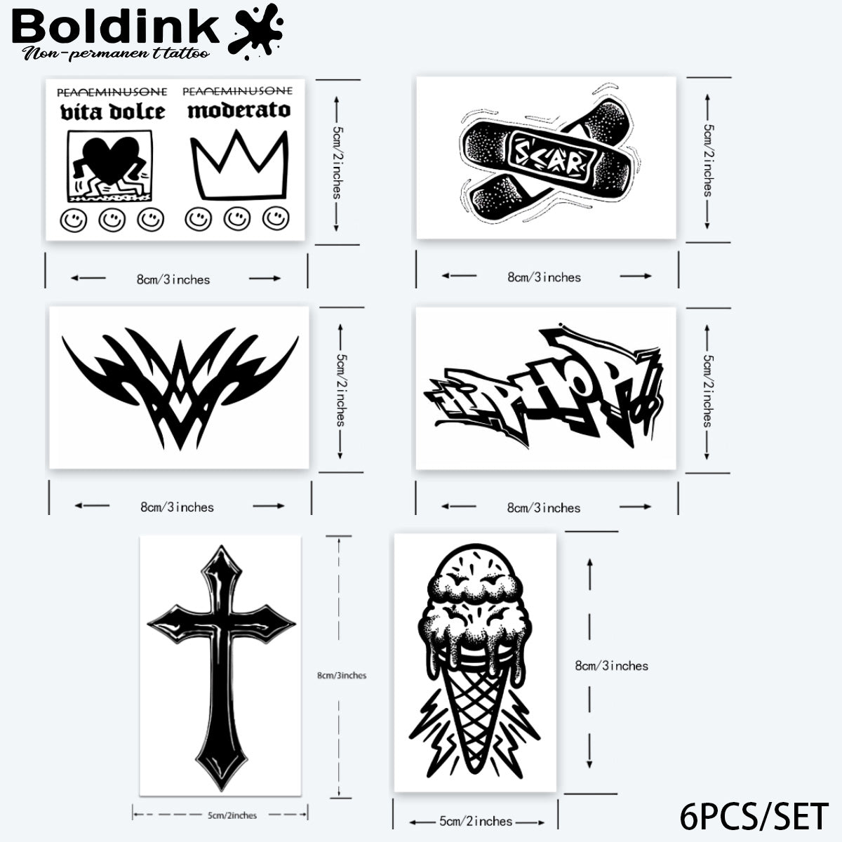 6 Bögen kleine Tattoos Kombination 2