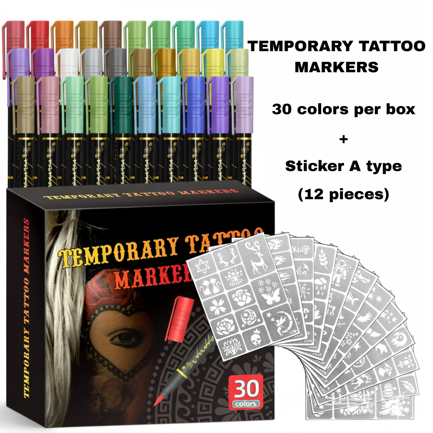 Temporary Tattoo Markers for Skin（30-Pack）