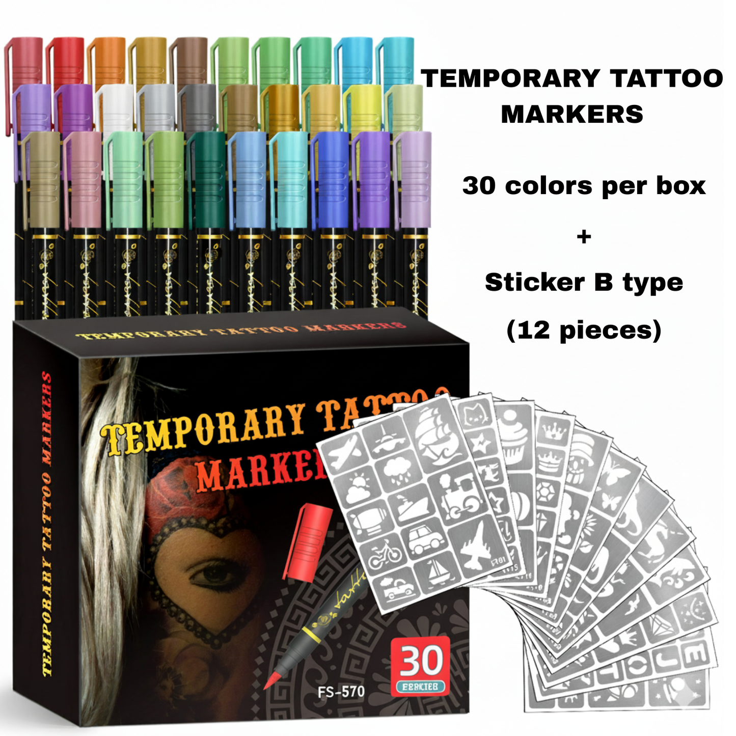 Temporary Tattoo Markers for Skin（30-Pack）