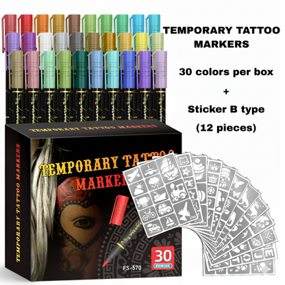 Temporary Tattoo Markers for Skin（30-Pack）