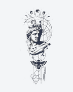 Modern Geometric Art and Plaster Heads