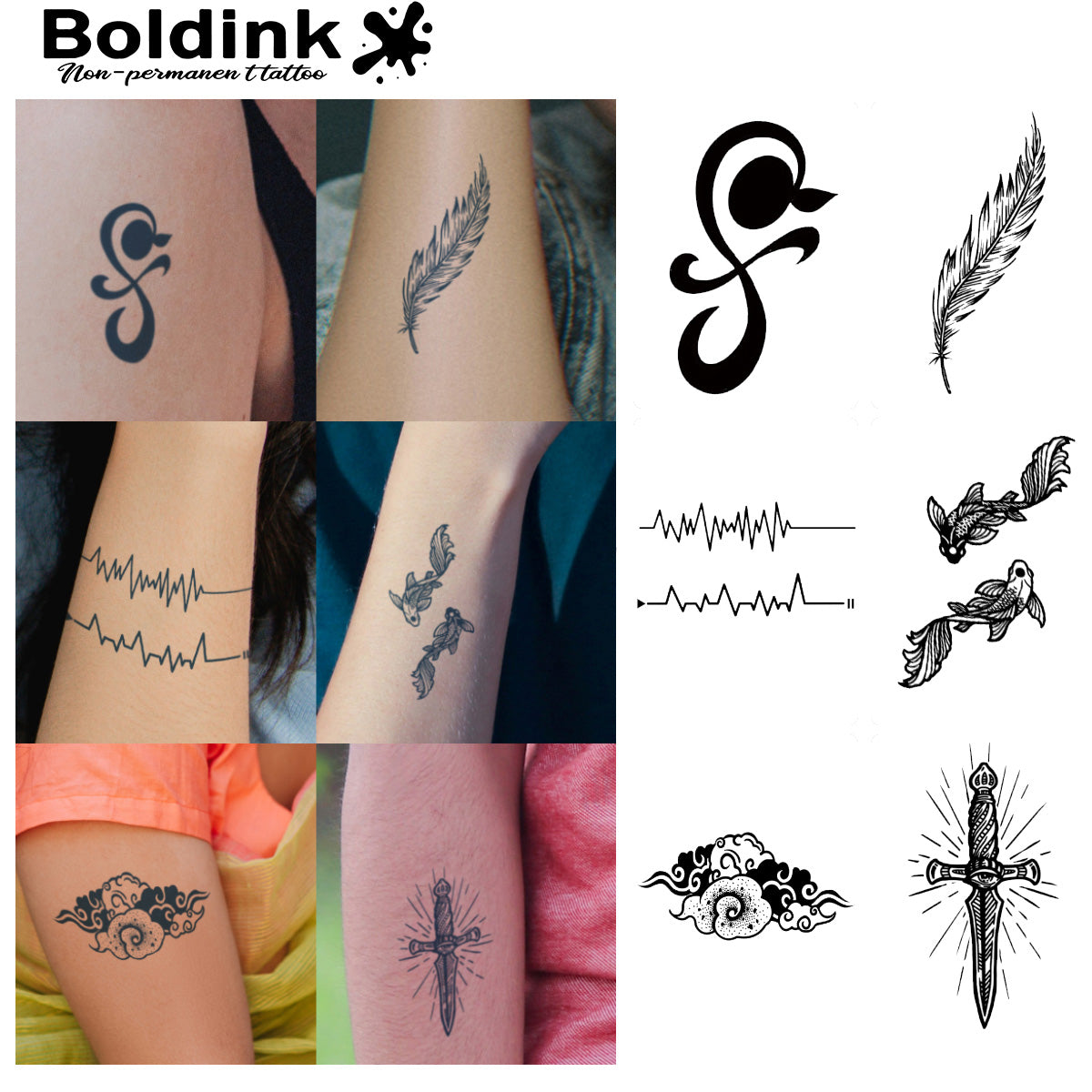 6 Bögen kleine Tattoos Kombination 7