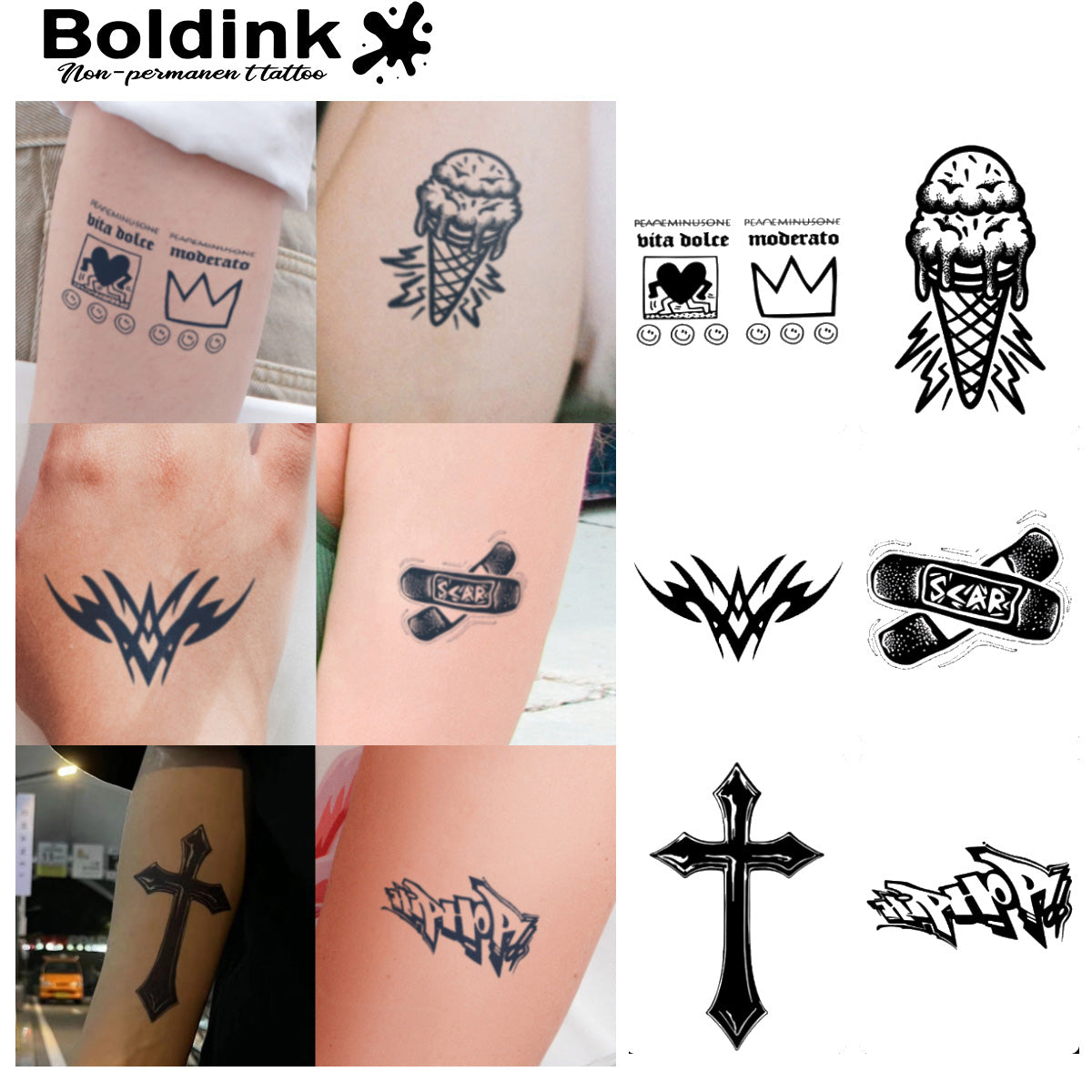 6 Bögen kleine Tattoos Kombination 2