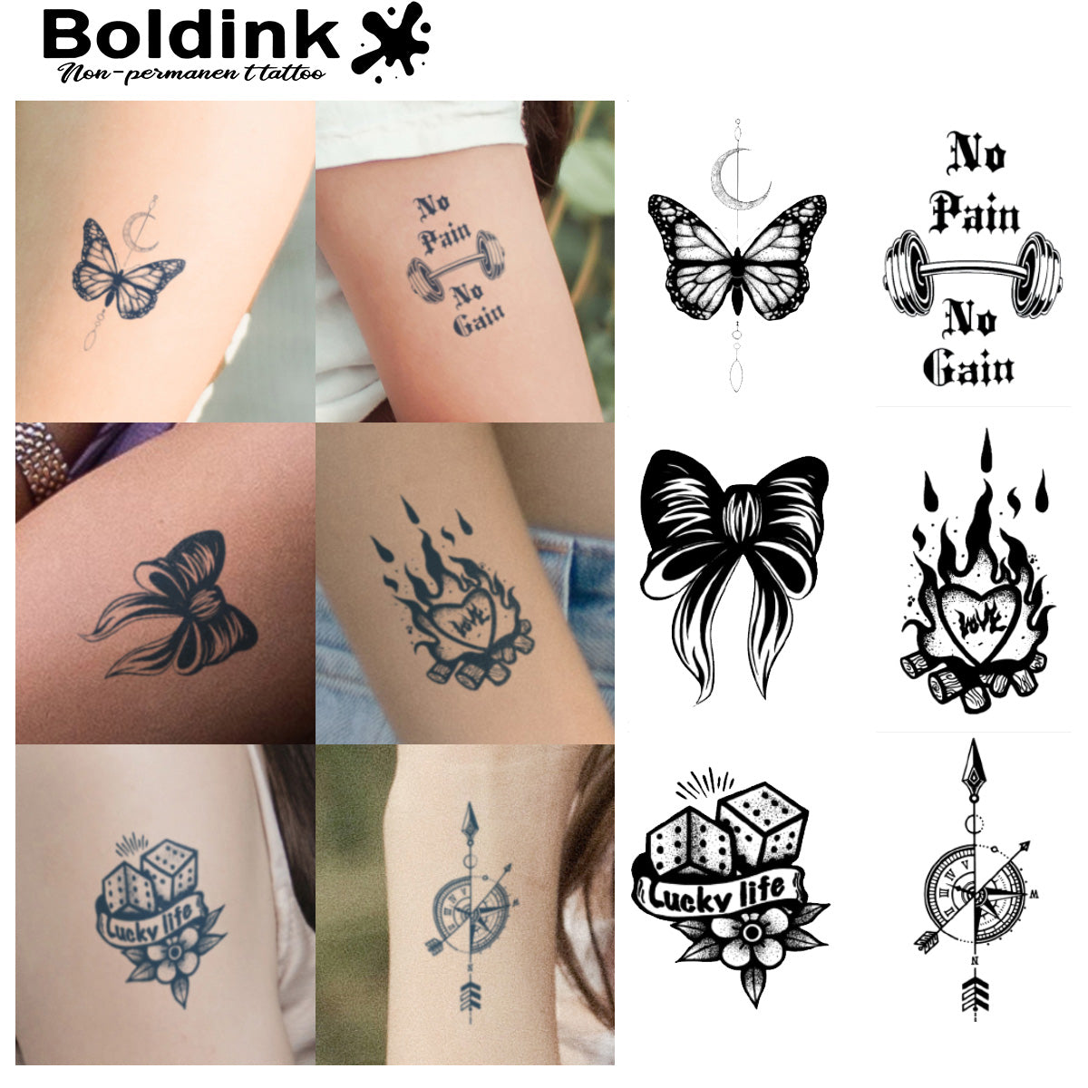 6 Bögen kleine Tattoos Kombination 3