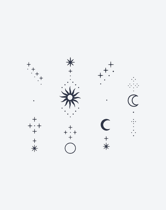 Temporary Tattoos - Sun & Moon Glyphs Fine-Line Set