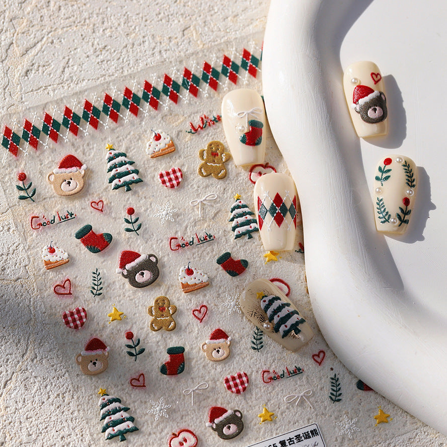 Vintage Christmas Bear Nail Decals