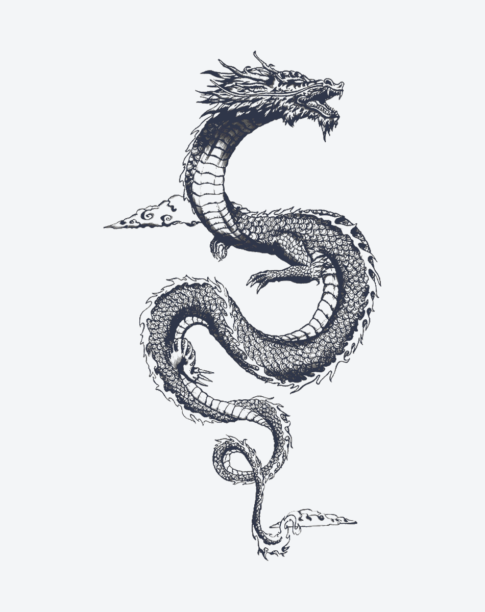 Stunning cloud serpent tattoo design, showcasing detailed scales and fierce expression, perfect for stylish temporary ink.