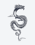 Stunning cloud serpent tattoo design, showcasing detailed scales and fierce expression, perfect for stylish temporary ink.