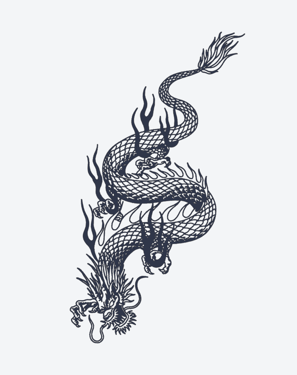 Stylish Inferno Dragon tattoo design for temporary body art, perfect for trendy streetwear vibes.