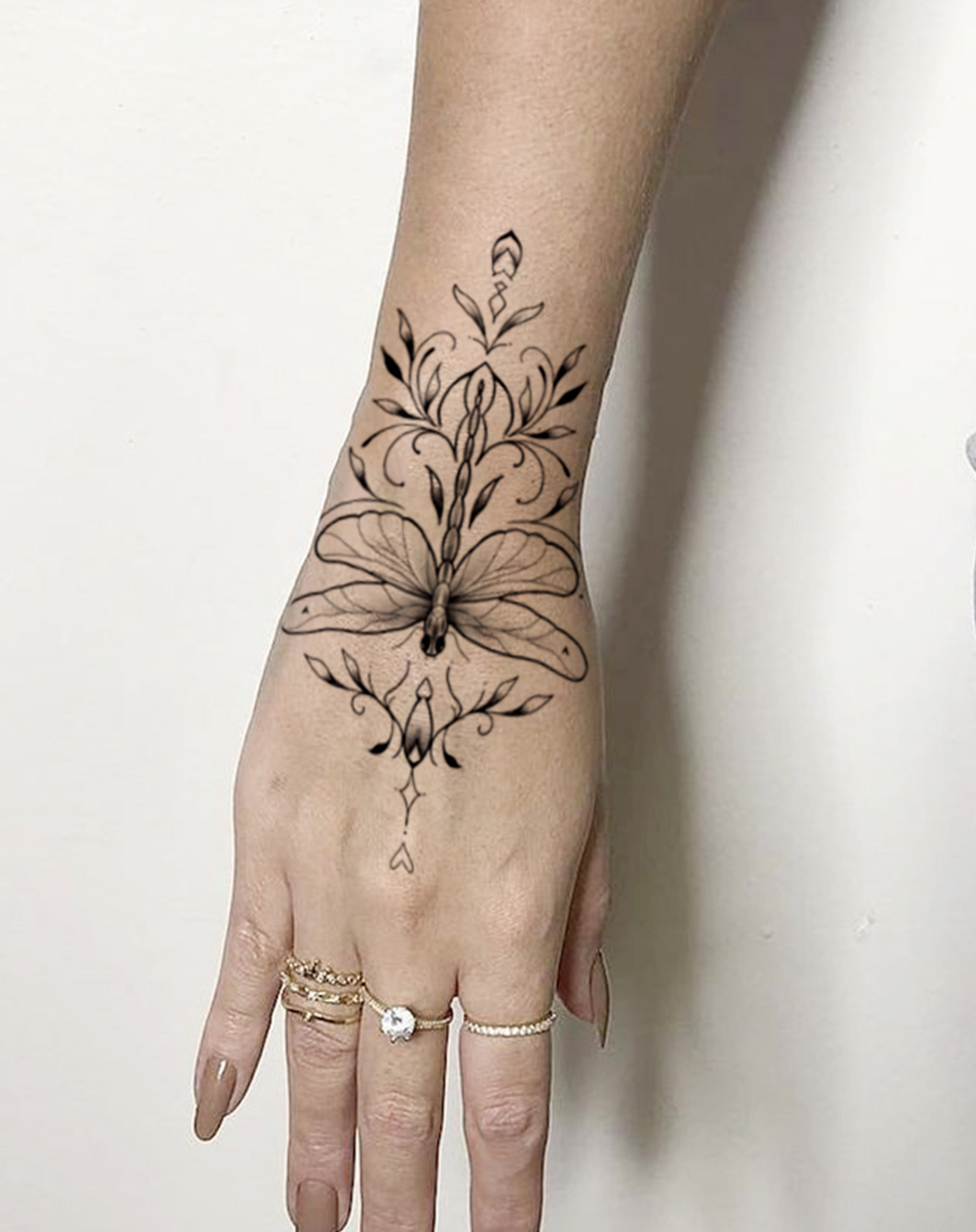Temporary Tattoo Dragonfly Bloom - Elegant Art