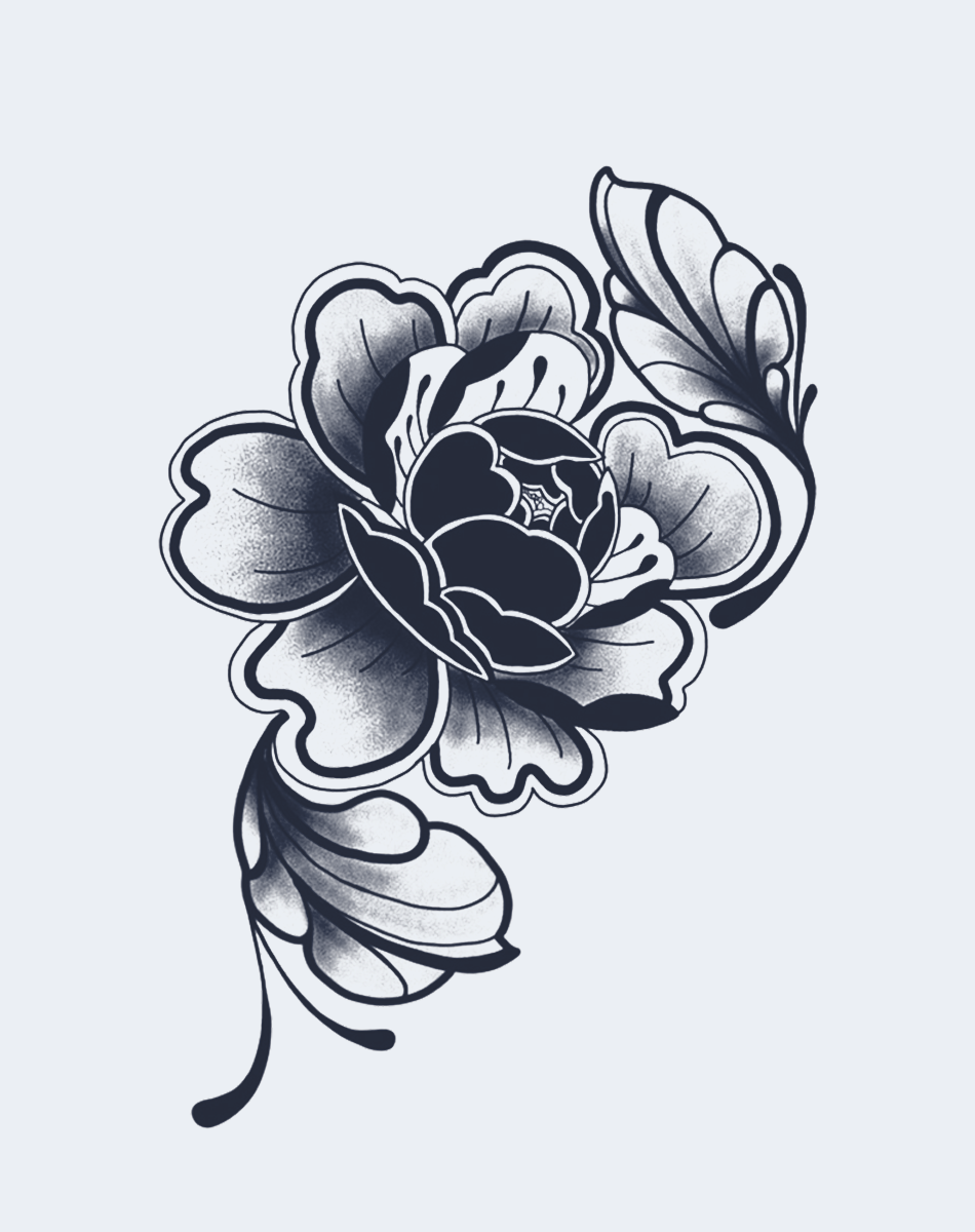 Midnight Peony Temporary Tattoo - Dark Floral Art