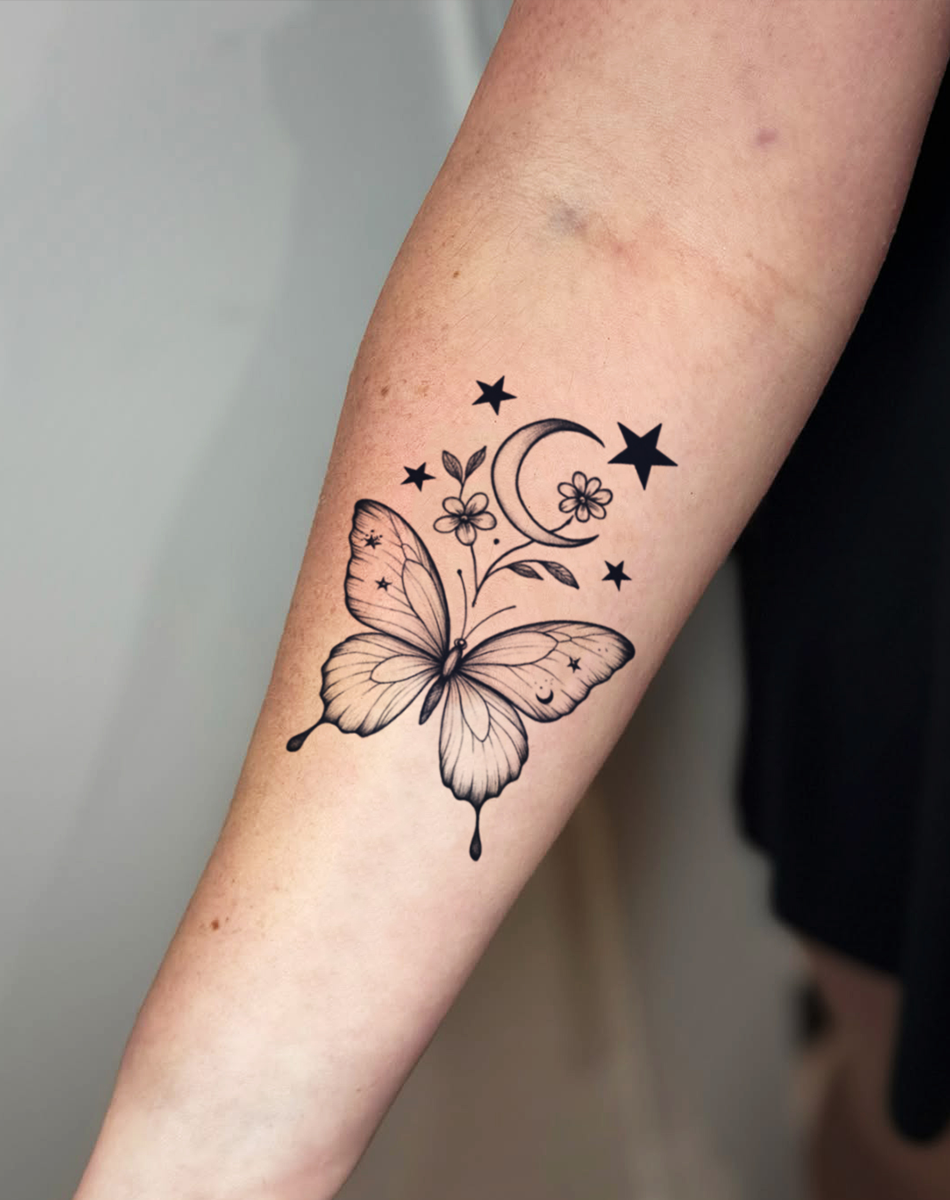 Lunar Bloom Butterfly Tattoo Stickers for Graceful Style