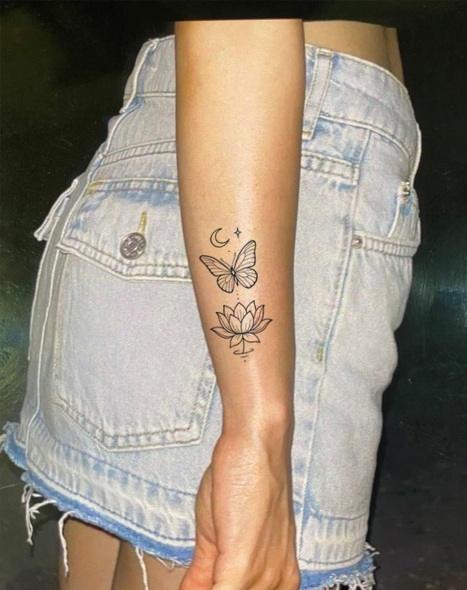Lunar Lotus Butterfly Tattoo Stickers for Graceful Style