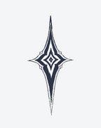 Celestial Spark temporary tattoo design featuring a sharp, stylized star with nested diamond shapes.