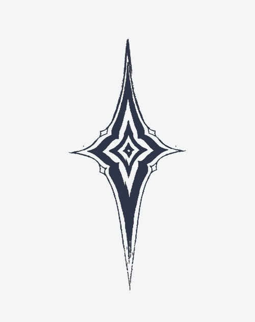 Celestial Spark temporary tattoo design featuring a sharp, stylized star with nested diamond shapes.