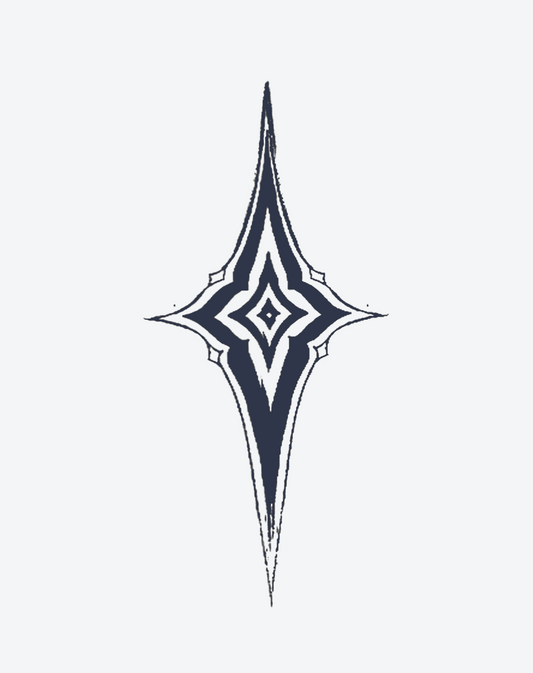 Celestial Spark temporary tattoo design featuring a sharp, stylized star with nested diamond shapes.
