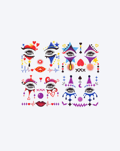 Cute Clown Face Tattoos - 4 Pack