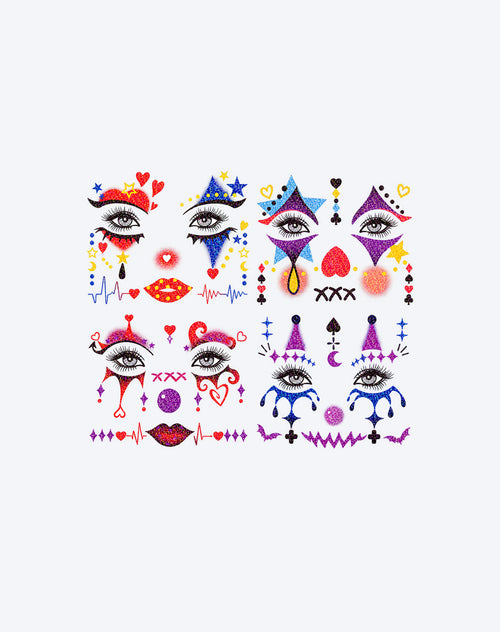 Cute Clown Face Tattoos - 4 Pack