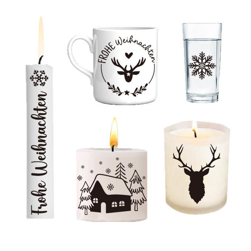Minimalist Black & White Christmas Candle Decals