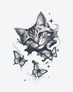 Butterfly Dream Cat Whimsical Temporary Tattoo