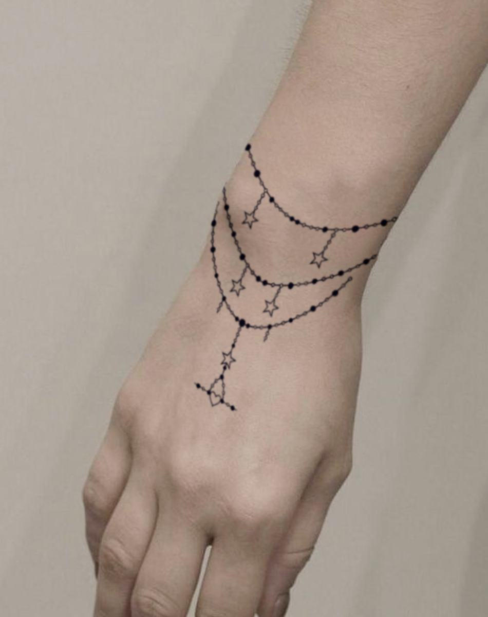 Star and Moon Chain Temporary Tattoo