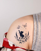 Cat and Butterflies in Moonlight Tattoo