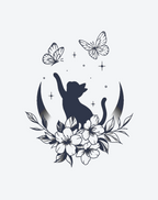 Cat and Butterflies in Moonlight Tattoo