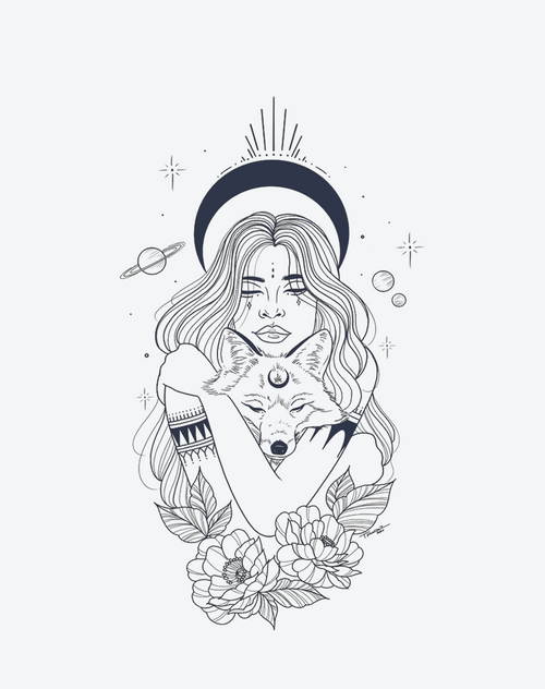Moon Goddess Fox Tattoo
