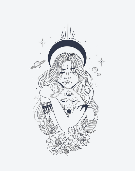Moon Goddess Fox Tattoo