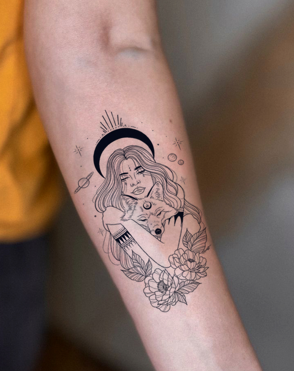 Mondgöttin Fuchs Tattoo