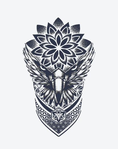 Intricate Sacred Wings Decal featuring a bold eagle design surrounded by floral motifs.