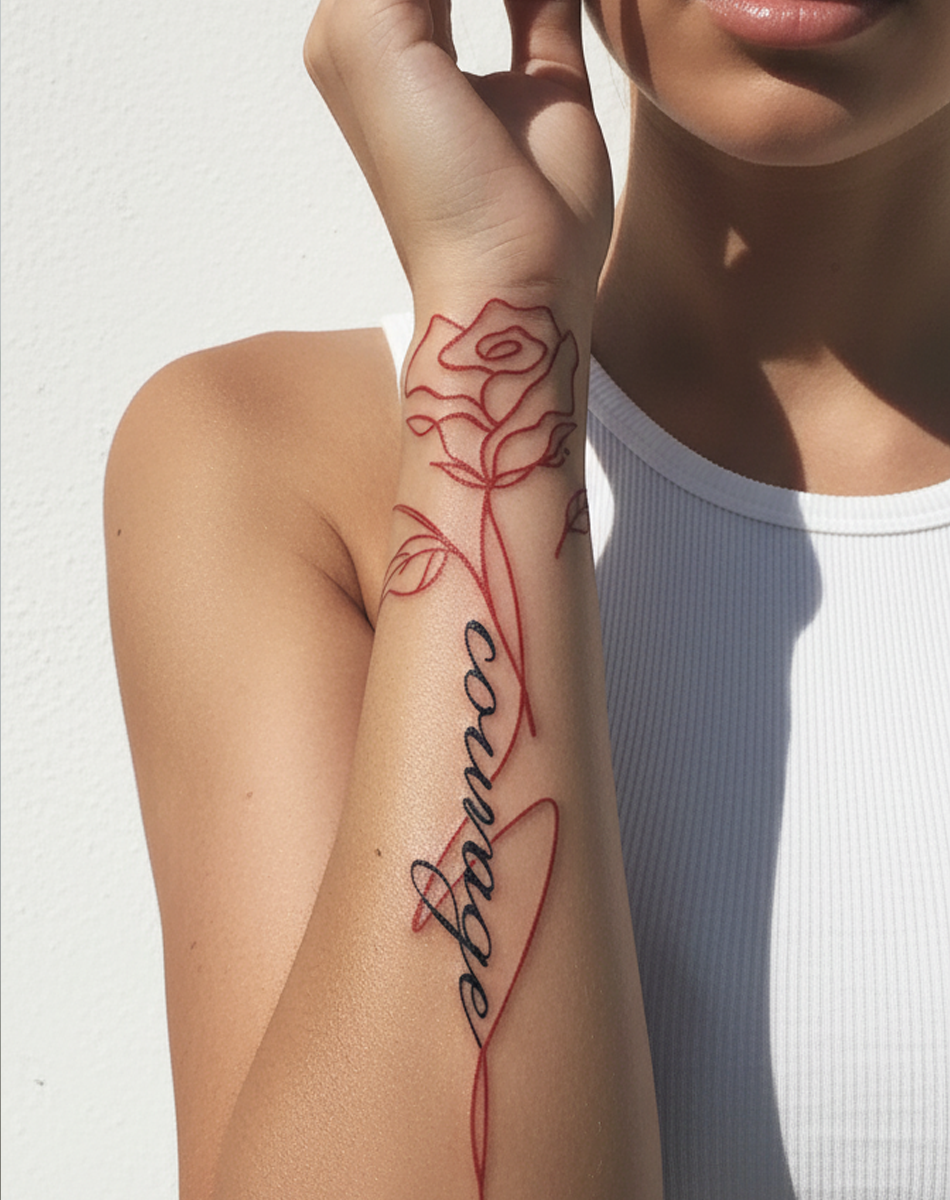 Rose of Courage Tattoo Temporary Art